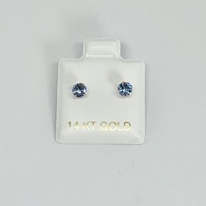 14k Yellow Gold Blue Cubic Zirconia 5mm
